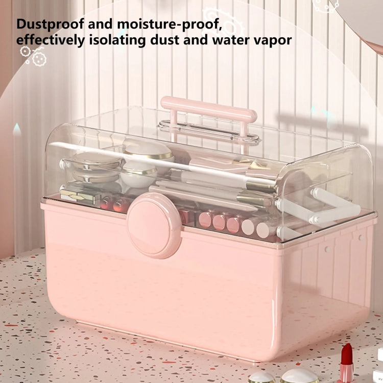 Cosmetics Storage Box Plastic Anti -Dust Transparent Desktop Medicine Box, L Cream Color, L Pink, L Blue, XL Cream Color, XL Pink, XL Blue