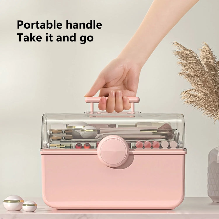 Cosmetics Storage Box Plastic Anti -Dust Transparent Desktop Medicine Box, L Cream Color, L Pink, L Blue, XL Cream Color, XL Pink, XL Blue
