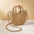Half-moon Shape Straw Tote Bag Cross-body Woven Beach Single-shoulder Bag, Camel, Beige, Rose Red, Orange Red, Pink, Green