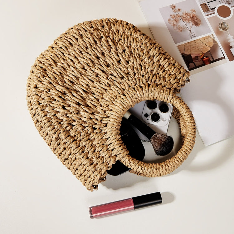 Half-moon Shape Straw Tote Bag Cross-body Woven Beach Single-shoulder Bag, Camel, Beige, Rose Red, Orange Red, Pink, Green