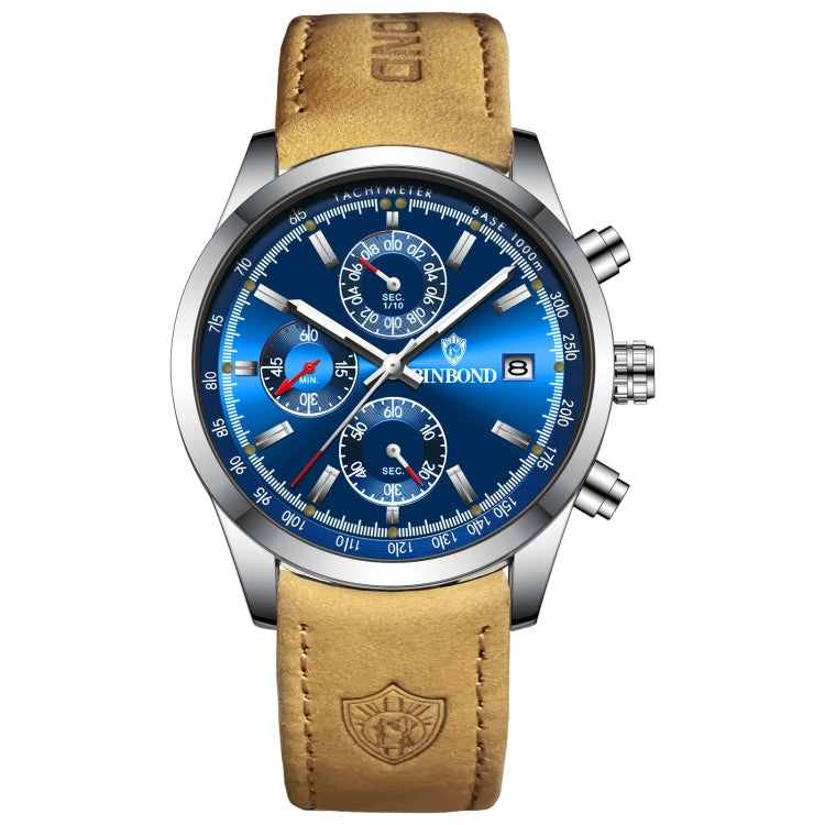 BINBOND B6022 30m Waterproof Luminous Multifunctional Quartz Watch, Leather-White Steel-Black, Leather-White Steel-Blue, Leather-White Steel-Green, Leather-White Steel-White, Leather-Black Steel-Black, White Steel-Black, White Steel-Blue               ...