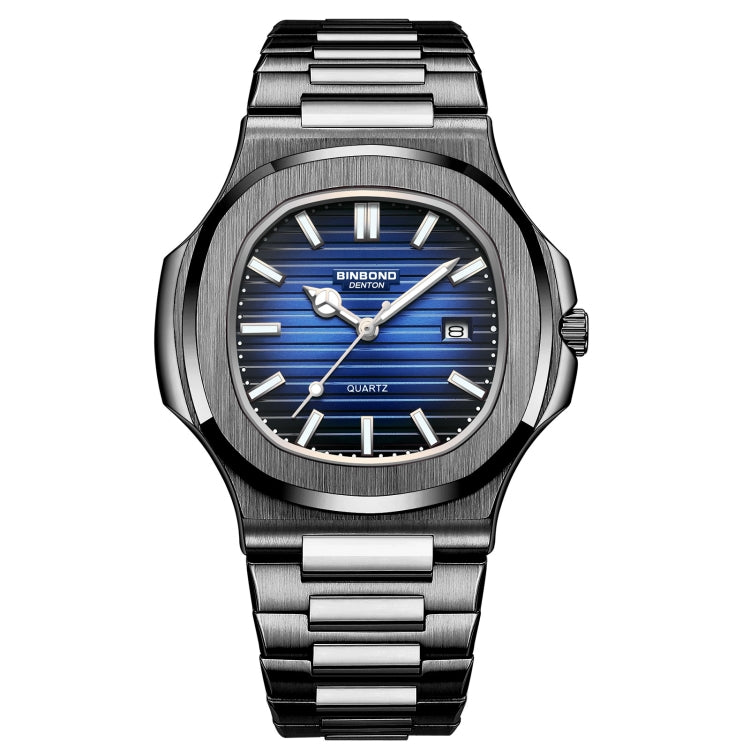BINBOND B1885 30m Waterproof Retro Luminous Square Men Quartz Watch, White Steel-Blue, White Steel-Black, White Steel-White, White Steel-Green, Rose Gold-Blue, Rose Gold-Black, Rose Gold-White, Black Steel-Black-White, Black Steel-Blue-White