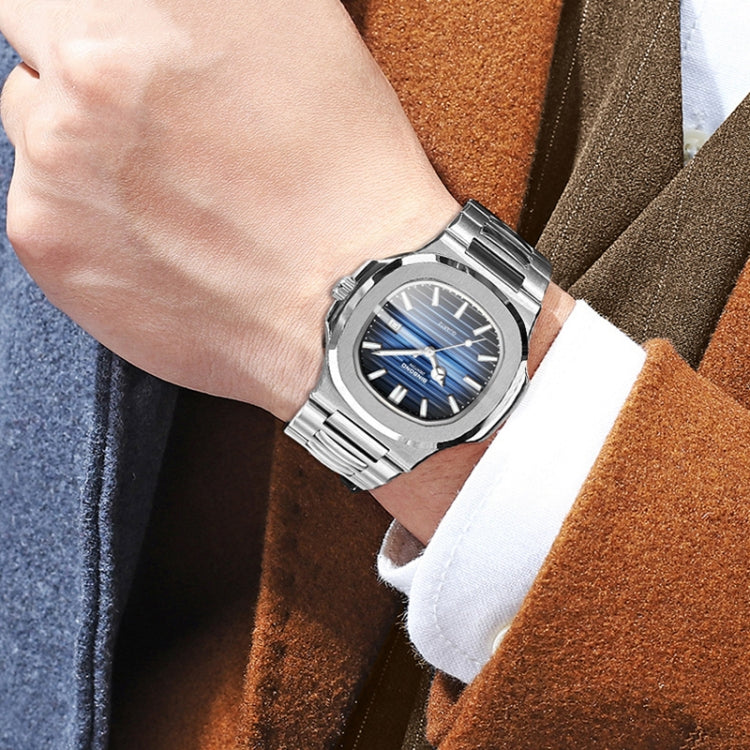 BINBOND B1885 30m Waterproof Retro Luminous Square Men Quartz Watch, White Steel-Blue, White Steel-Black, White Steel-White, White Steel-Green, Rose Gold-Blue, Rose Gold-Black, Rose Gold-White, Black Steel-Black-White, Black Steel-Blue-White