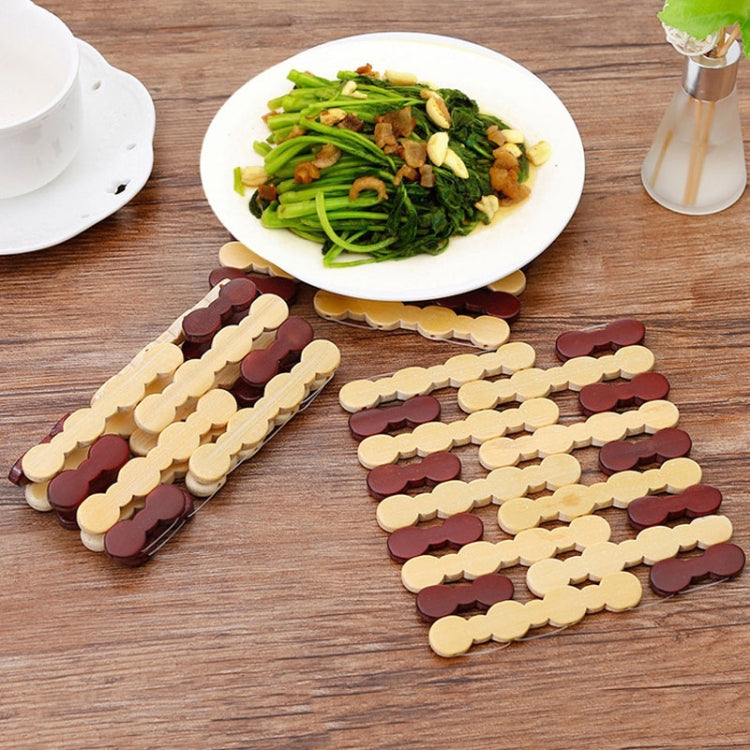 Bamboo Dining Table Insulation Pad Heatproof Coasters Anti-Scald Pot Mat, 16.5cm Round, 14x15cm Square