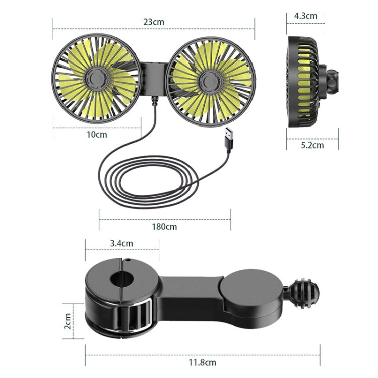 SUITU F4208 Car Cooling Fan Vehicle Rear Seatback USB Dual-Head Electrical Fan
