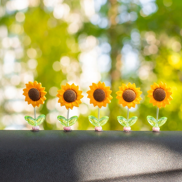 5pcs /Set Cute Sunflower Car Ornament Car Center Console Shaking Flowers Decoration, A Model, A Model Transparent Leaves, A Model Green Leaves