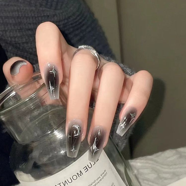 24pcs /Box  Press On Nails Dark Star and Moon Series False Nails Mid-Length Ballet Nails, R722