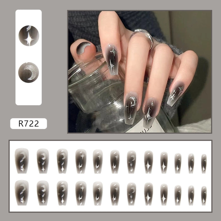 24pcs /Box  Press On Nails Dark Star and Moon Series False Nails Mid-Length Ballet Nails, R722