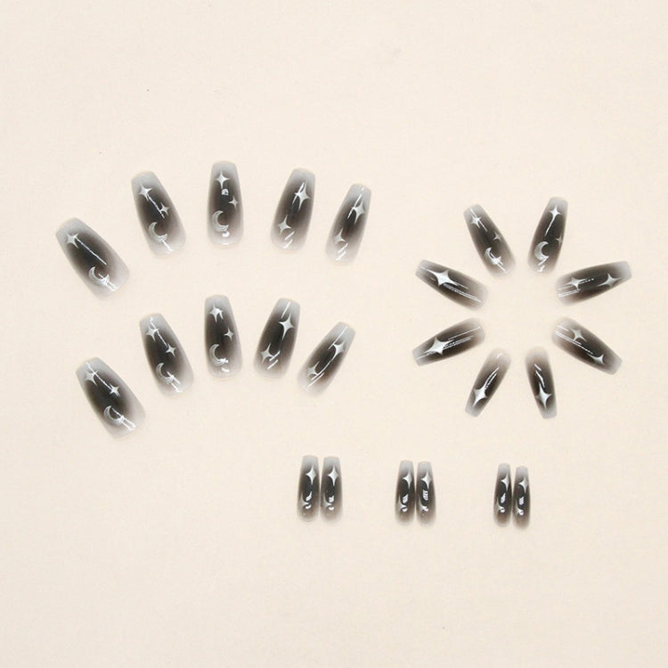 24pcs /Box  Press On Nails Dark Star and Moon Series False Nails Mid-Length Ballet Nails, R722
