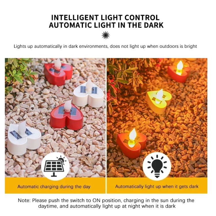 Solar Candle Light Outdoor Courtyard Villa Garden Waterproof Decoration Light, Heart Mode White Shell, Heart Model Red Shell, Round Model White Shell, Round Model Red Shell
