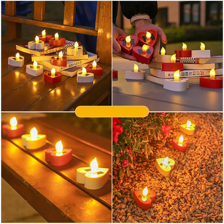 Solar Candle Light Outdoor Courtyard Villa Garden Waterproof Decoration Light, Heart Mode White Shell, Heart Model Red Shell, Round Model White Shell, Round Model Red Shell