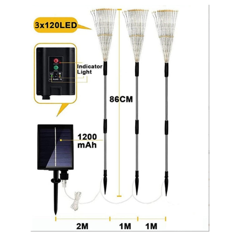Solar Fireworks Lamp Grass Globe Dandelion Flash String With Remote Control, 1 Drag 3 Color Light 360 LEDs, 1 Drag 3 Warm Light 360 LEDs, 1 Drag 3 White Light 360 LEDs
