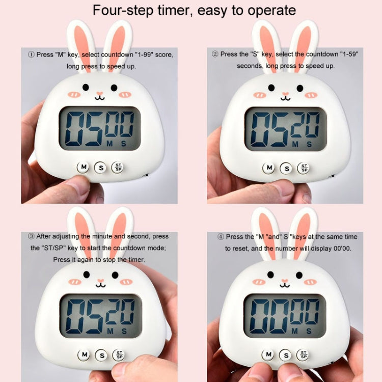 Cartoon Electronic Timer Magnetic Student Study Time Manager, RB800 Tomato Red, RB740 Bunny White, RB740 Bunny Pink