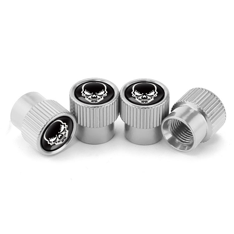 4pcs /Set Skeleton Car Tire Universal Aluminum Valve Cap, Black, Silver