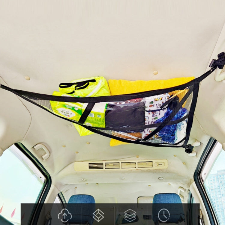 SUV Ceiling Storage Net Car Roof Mesh Storage Bag Suitable For 3-handle Models, Transparent PVC+Reinforcement Webbing