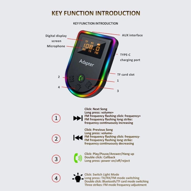Q7 LED Digital Display Car Bluetooth Receiver HIFI Sound Quality Wireless Audio Adapter