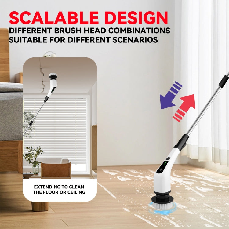 Cordless Electric Spin Scrubber Extension Handle with 7 Replacement Heads