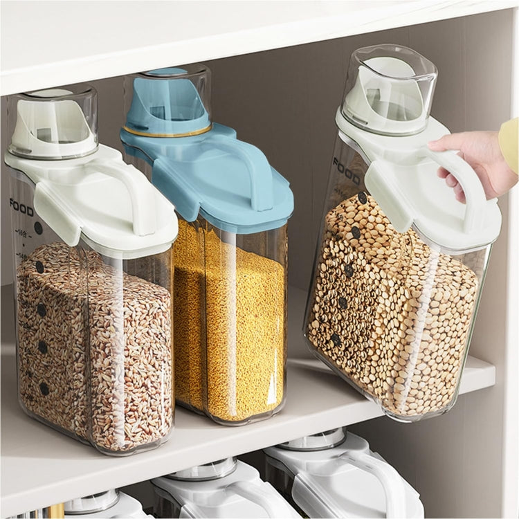Plastic Sealed Grains Container Dry Food Storage Bin with Measuring Cup Pouring Spout, 2800ml, 2000ml, 1600ml