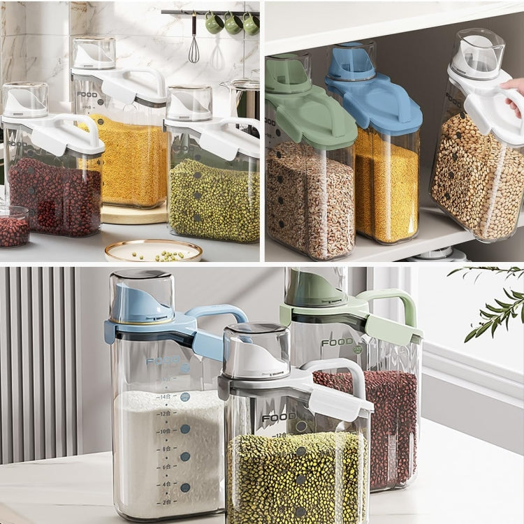 Plastic Sealed Grains Container Dry Food Storage Bin with Measuring Cup Pouring Spout, 2800ml, 2000ml, 1600ml