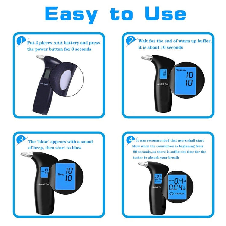 LCD Detector Backlight Light Breath Alcohol Tester, AT69S With 4 Mouthpieces Box, AT69S With 12 Mouthpieces Box
