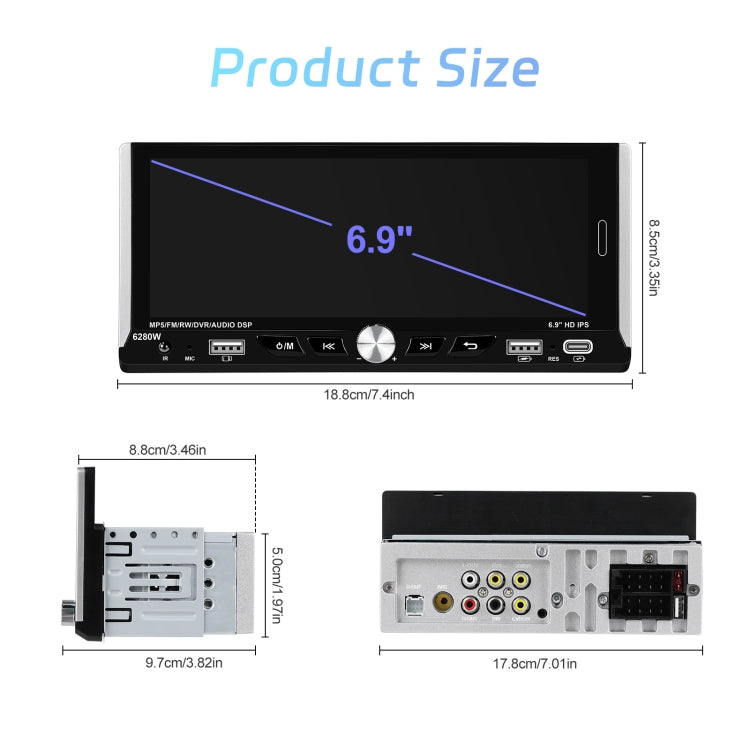 Single Spindle 6.9 inch MP5 With Knob Player Carplay Function Car MP4 Backup Camera, Standard, Standard+12 Light Camera, Standard+AHD Camera