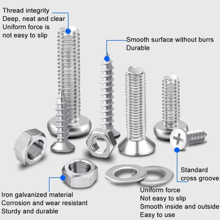 Screws Nuts Washers Self-Tapping Screws Set, Set B 18 Types 15 Cells, Set C 24 Types 24 Cells, Set D 24 Types 24 Cells, Set E 13 Types 10 Cells, Set F 11 Types 15 Cells, Set G 10 Types 10 Cells