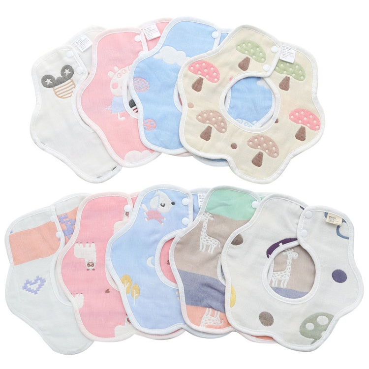 2pcs Dual Sided Newborn Baby Petal Waterproof Bib Six Layers Gauze Cotton Plum Bib, Pork Pink, Pig Blue, Cedar Pink, Cloud Pink, Cloud blue, Alpaca Pink, Puppet Monkey, Giraffe, Mickey, Airplane, Crown, Classic Mushroom