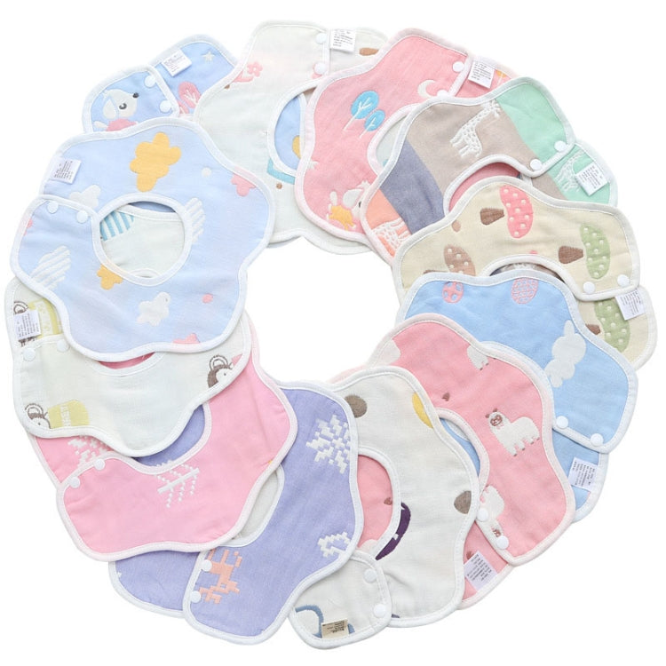 2pcs Dual Sided Newborn Baby Petal Waterproof Bib Six Layers Gauze Cotton Plum Bib, Pork Pink, Pig Blue, Cedar Pink, Cloud Pink, Cloud blue, Alpaca Pink, Puppet Monkey, Giraffe, Mickey, Airplane, Crown, Classic Mushroom