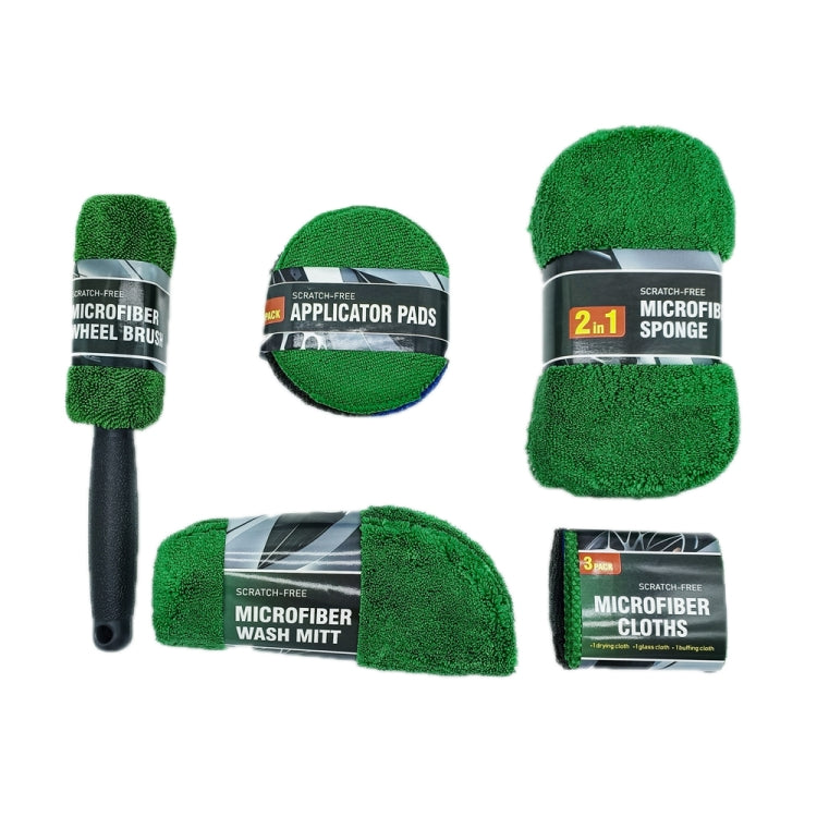9pcs /Set Car Detailing Gloves Rags Waxing Cleaning Set, Green