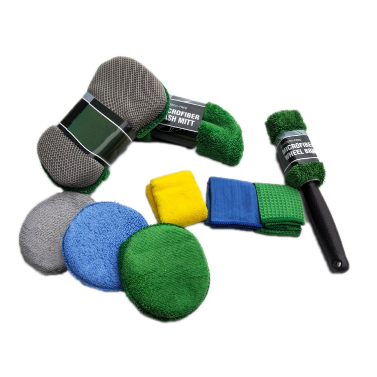 9pcs /Set Car Detailing Gloves Rags Waxing Cleaning Set, Green