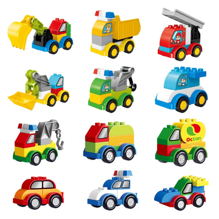 Children Large Particle Engineering Car Educational Assembly Building Block Toys, Fire Truck, Digging Car, Monster Police Car, Fighting Truck, Forklift, Oil Tank, Truck, Crane, Racing Car, Police Car, Sedan