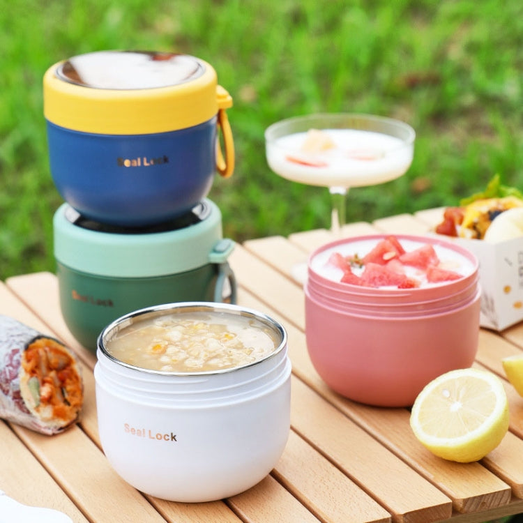 304 Stainless Steel Insulated Soup Bowl Oatmeal Breakfast Cup Portable Lunch Box, 600ml Blue, 600ml White, 800ml White