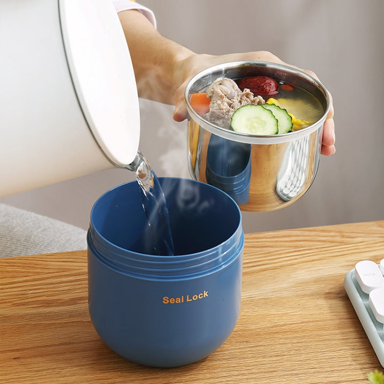 304 Stainless Steel Insulated Soup Bowl Oatmeal Breakfast Cup Portable Lunch Box, 600ml Blue, 600ml White, 800ml White