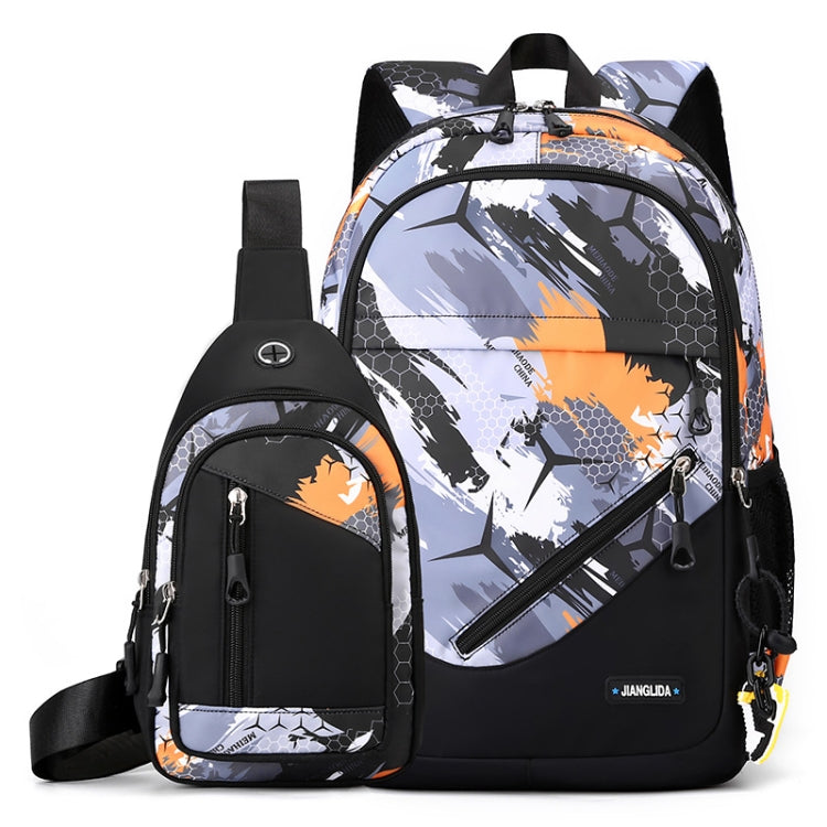 2 In 1 Men Backpack Lightweight Outdoor Daypack Boys Bookbag With Chest Bag, Orange Honeycomb, Blue Honeycomb, Blue Football, Green Football, Brown Football