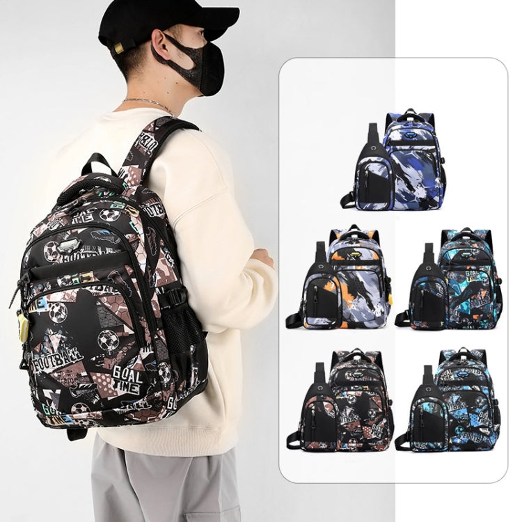 2 In 1 Men Backpack Lightweight Outdoor Daypack Boys Bookbag With Chest Bag, Orange Honeycomb, Blue Honeycomb, Blue Football, Green Football, Brown Football