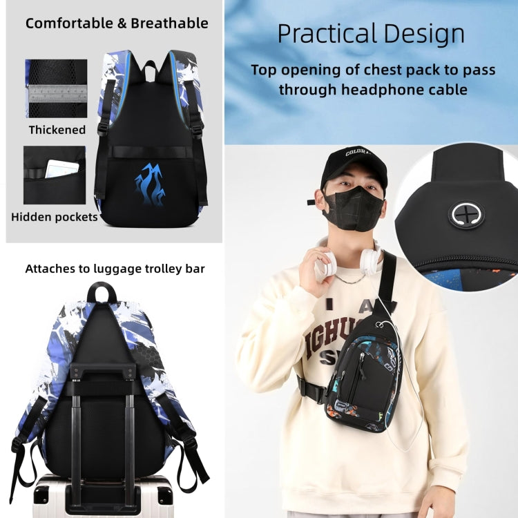 2 In 1 Men Backpack Lightweight Outdoor Daypack Boys Bookbag With Chest Bag, Orange Honeycomb, Blue Honeycomb, Blue Football, Green Football, Brown Football