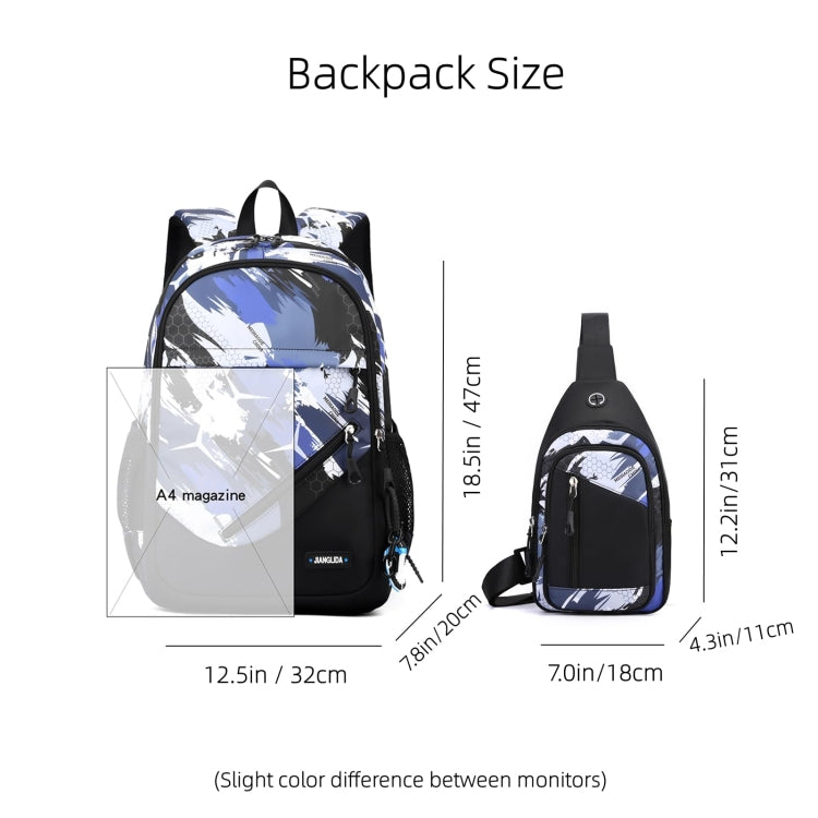 2 In 1 Men Backpack Lightweight Outdoor Daypack Boys Bookbag With Chest Bag, Orange Honeycomb, Blue Honeycomb, Blue Football, Green Football, Brown Football
