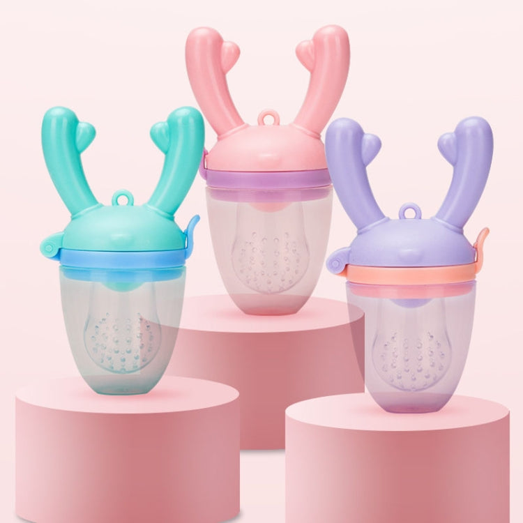 Baby Pacifier Fruit Vegetable Auxiliary Feeder Cute Deer Fruit Bite Pouch Teething Stick, Blue, Pink, Purple, With Box Purple, With Box Pink, With Box Blue