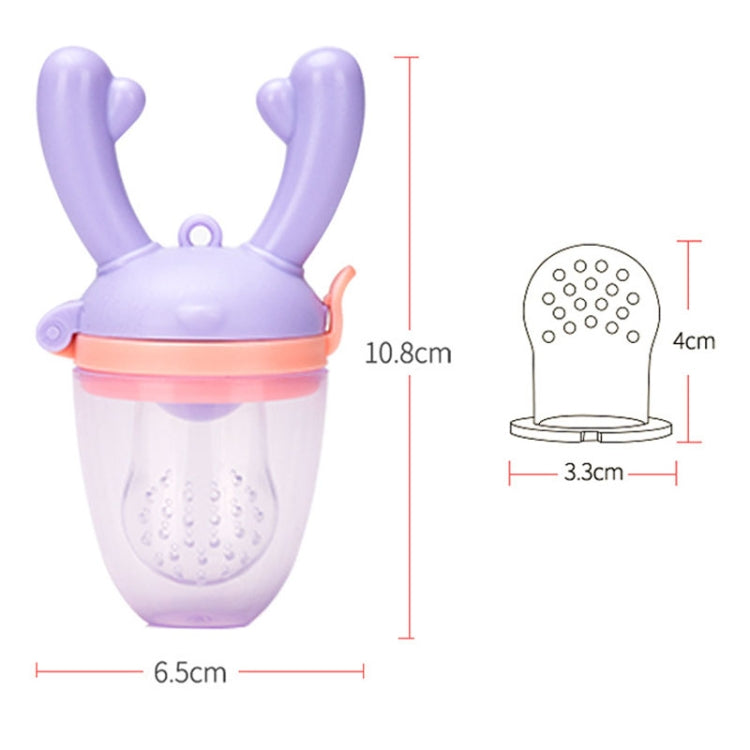 Baby Pacifier Fruit Vegetable Auxiliary Feeder Cute Deer Fruit Bite Pouch Teething Stick, Blue, Pink, Purple, With Box Purple, With Box Pink, With Box Blue