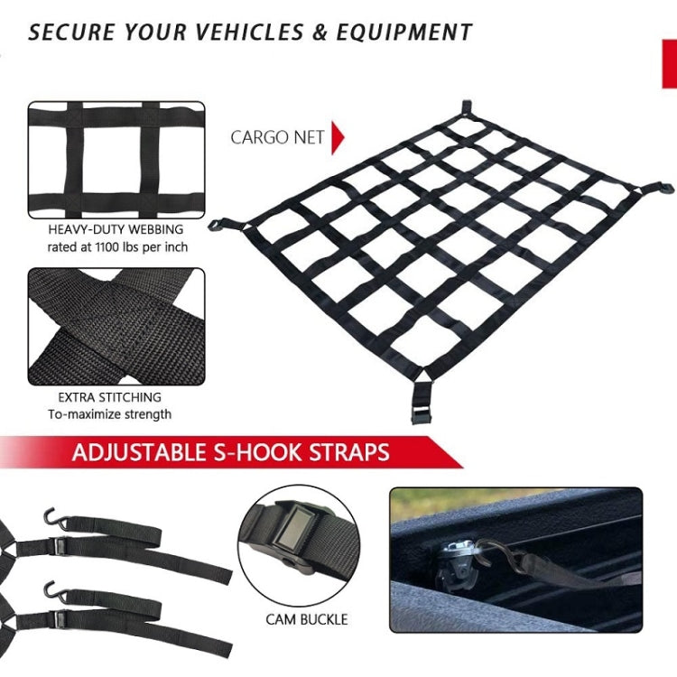 Truck Bed Cargo Net Pickup Bed Netting Strap, 127x106cm, 167x127cm, 208x127cm