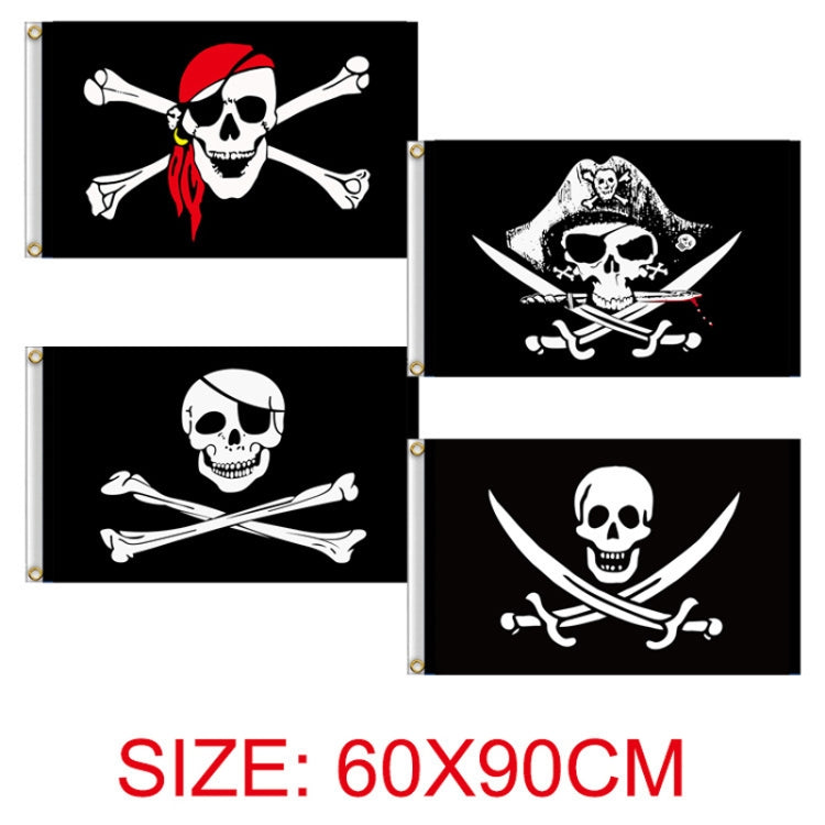 60x90cm Bar Haunted House Pirate Skeleton Flag Halloween Hanging Cloth, Hat Knife And Fork, Bald Eye Mask, Red Headscarf, Bald Knife And Fork