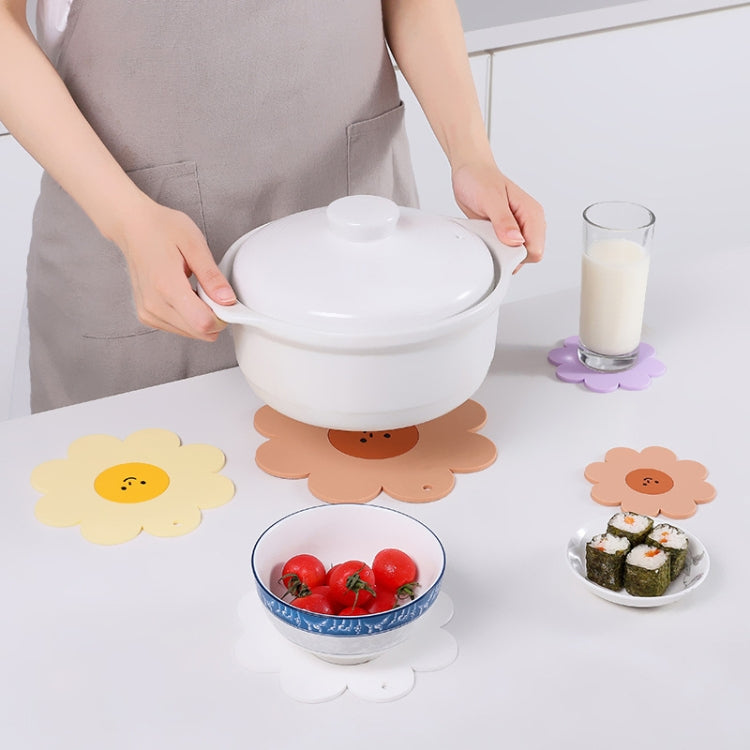 Sunflower Cute PVC Heat Insulation Mat Household High Temperature Resistant Table Pad, Yellow Small, Purple Small, Brown Small, Yellow Medium, Purple Medium, Brown Medium, Yellow Large, Purple Large, Brown Large