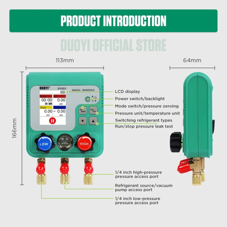 DUOYI DY523 Automotive Vacuum Pressure Gauge Liquid Charge Fluorine Repair Electronic Refrigerant Meter, 2pcs / Set, 11pcs / Set