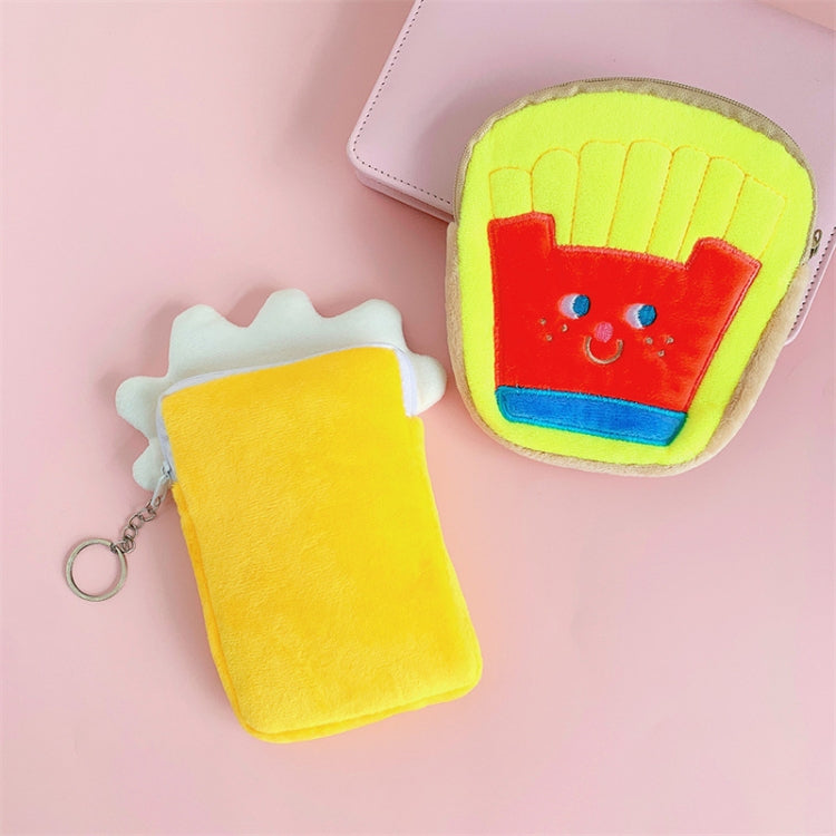 Cute Breakfast Cartoon Wallet Coin Lipstick Data Cable Storage Bag Purse, Fries, Bread, Milk, Beer, Yogurt, Hamburger
