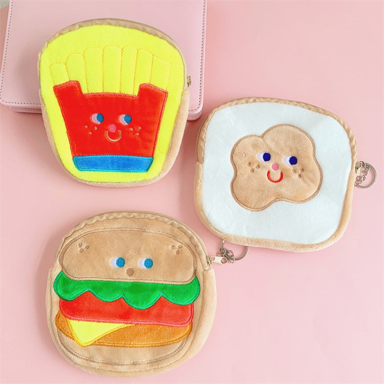 Cute Breakfast Cartoon Wallet Coin Lipstick Data Cable Storage Bag Purse, Fries, Bread, Milk, Beer, Yogurt, Hamburger