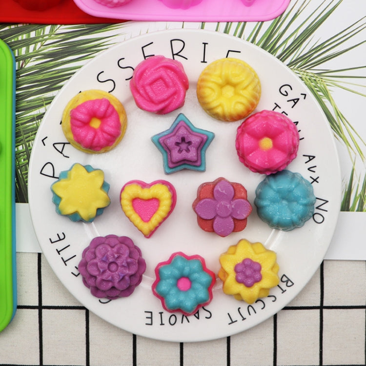 12 Grids Different Flower Grass Shape Silicon Model Kitchen Baking Cake Model DIY Handmade Soap Mould, Pink Light Model, Pink Heavy Model