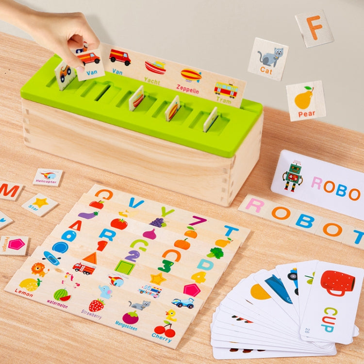 English Words Numbers Fruit Cognition Enlightenment Puzzle Wooden Toys Early Learning Matching Box, English Words Numbers Fruit