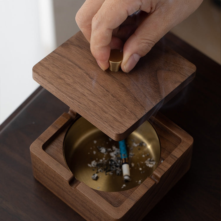 Walnut Ashtray Solid Wood With Lid Ashes Holder for Smokers, Walnut Ashtray