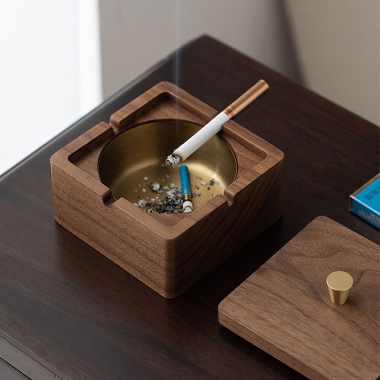 Walnut Ashtray Solid Wood With Lid Ashes Holder for Smokers, Walnut Ashtray