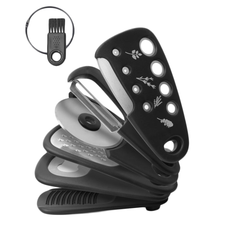 6 In 1 Stackable Kitchen Gadgets Melon Peeler Herb Chopper Garlic Grater Can Opener Pizza Cutter